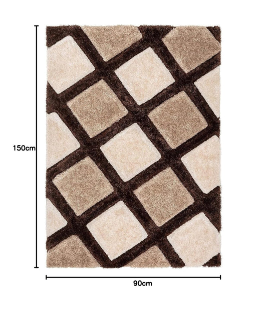 Modern Geometric Brown & Beige Shag Area Rug