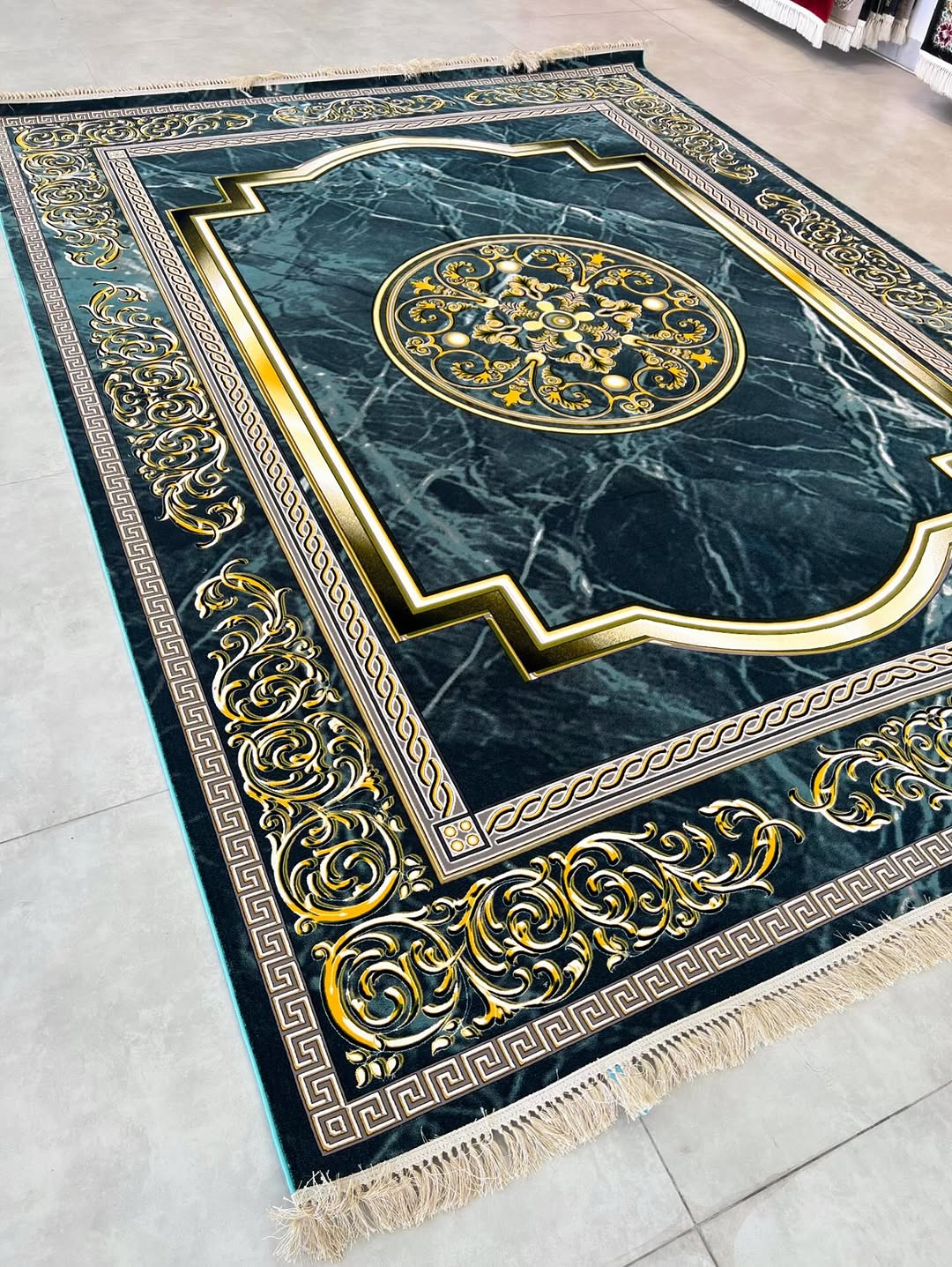 Luxury Traditional Medallion Teal & Gold Area Rug