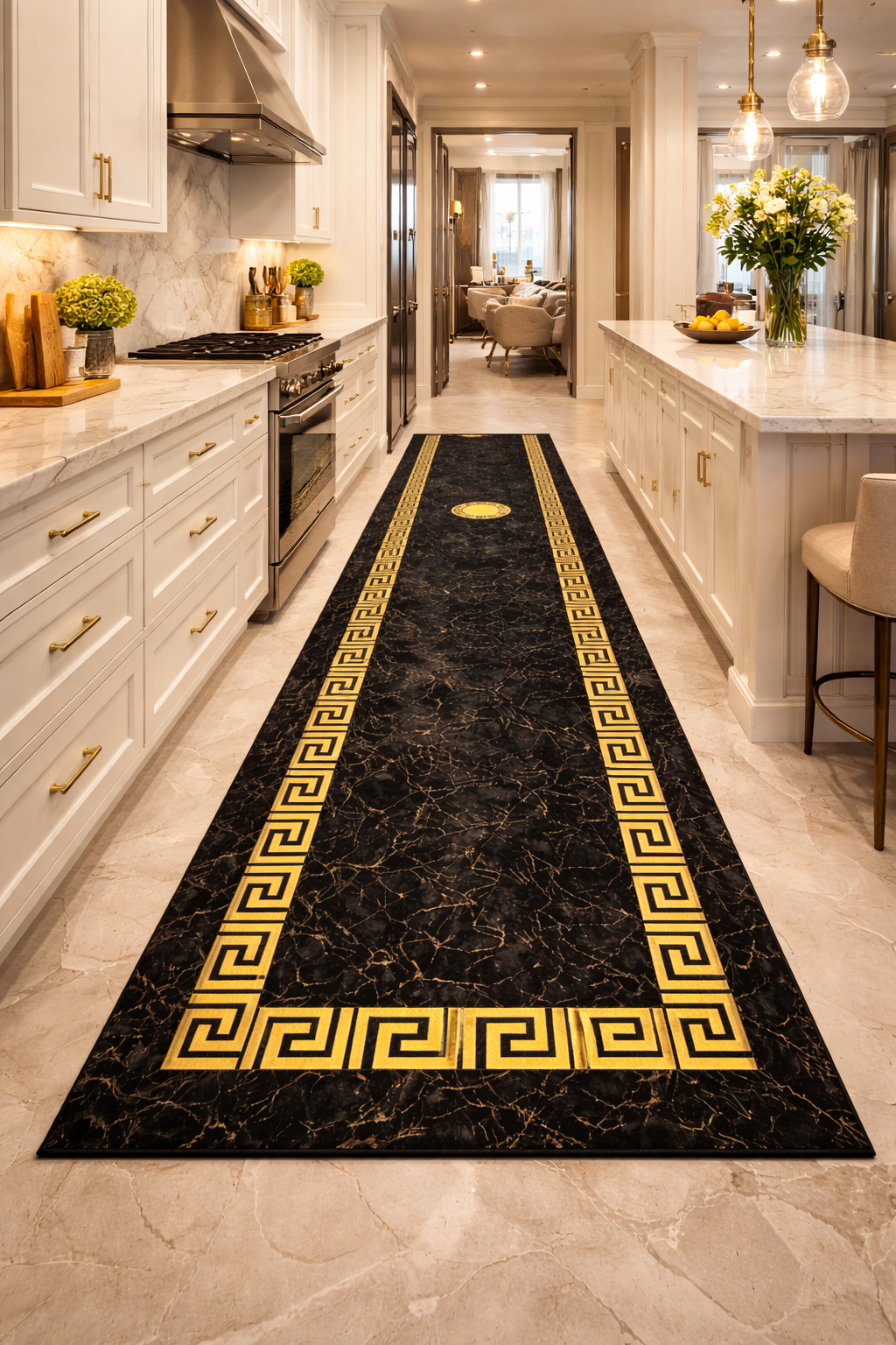 Luxury Black & Gold Marble Rug