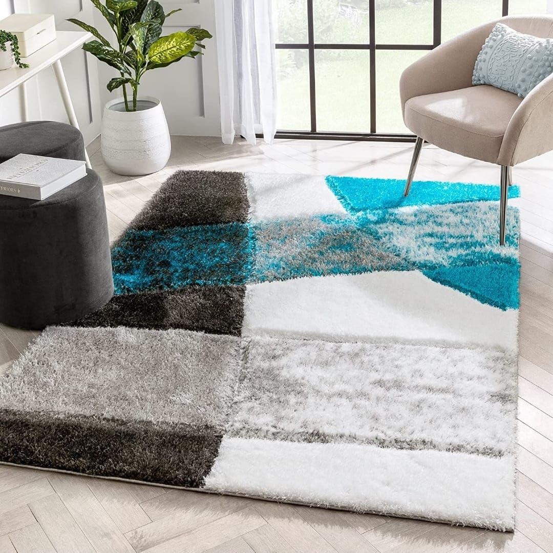 Modern Geometric Multicolor Shag Area Rug