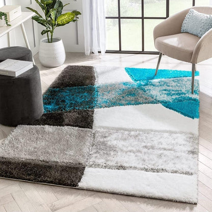 Modern Geometric Multicolor Shag Area Rug