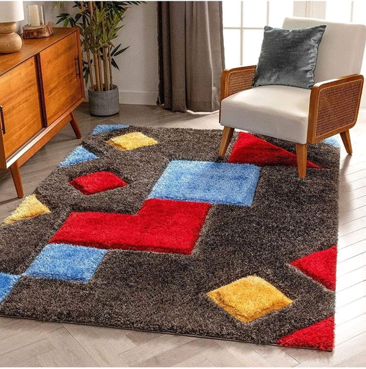 Modern Geometric Multicolor Shag Area Rug