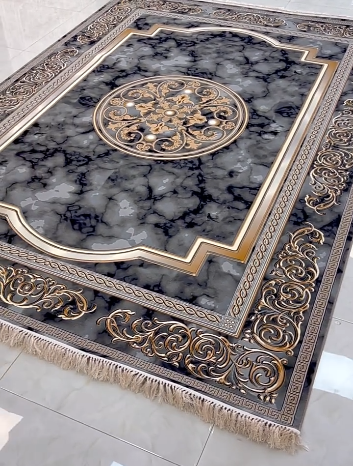 Luxury Traditional Medallion Black & Grey Area Rug