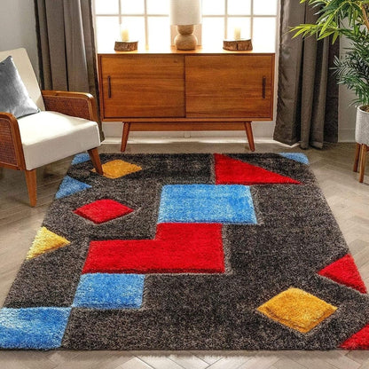 Modern Geometric Multicolor Shag Area Rug