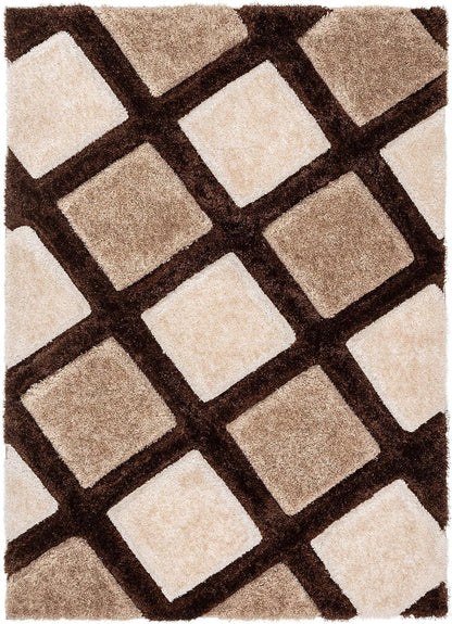 Modern Geometric Brown & Beige Shag Area Rug