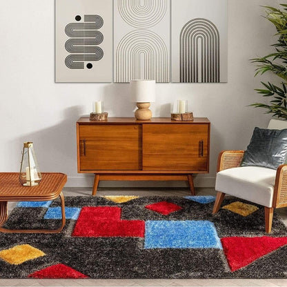 Modern Geometric Multicolor Shag Area Rug