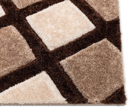 Modern Geometric Brown & Beige Shag Area Rug