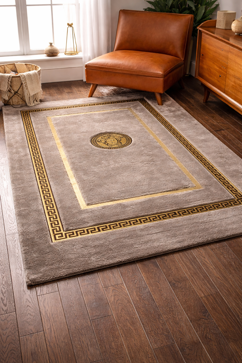 Regal Gold & Ivory Medallion Carpet | Washable Non-Slip Area Rug