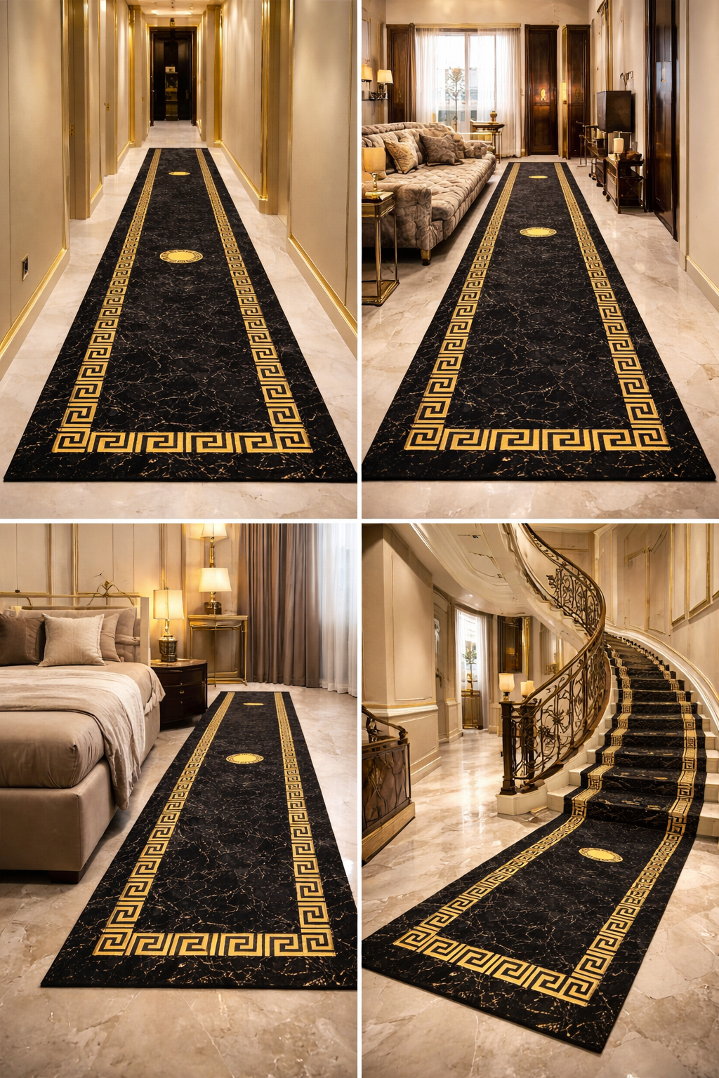 Luxury Black & Gold Marble Rug