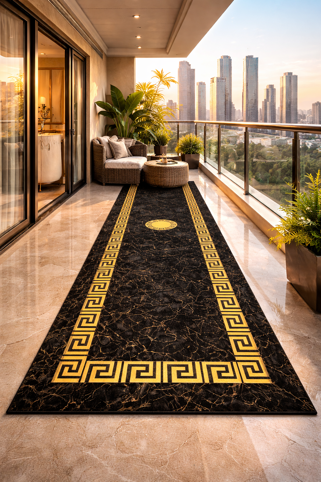 Luxury Black & Gold Marble Rug