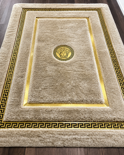 Regal Gold & Ivory Medallion Carpet | Washable Non-Slip Area Rug
