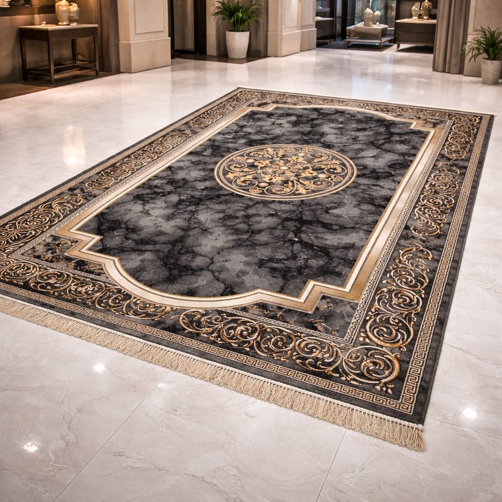 Luxury Traditional Medallion Black & Grey Area Rug