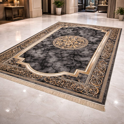 Luxury Traditional Medallion Black & Grey Area Rug