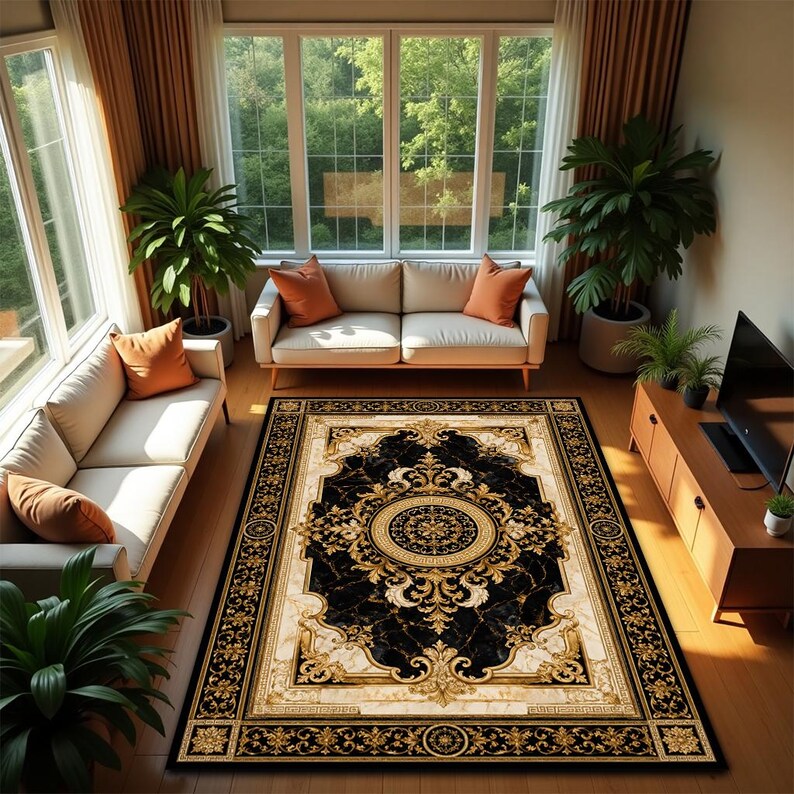 Luxury Baroque Marble Rug | Washable Non-Slip Area Rug