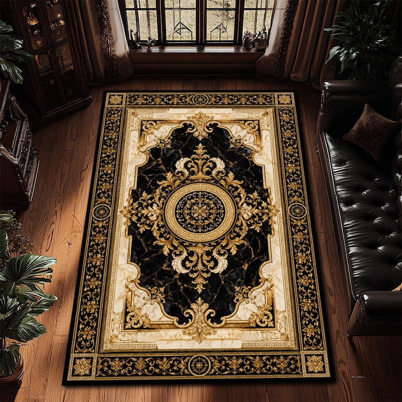 Luxury Baroque Marble Rug | Washable Non-Slip Area Rug